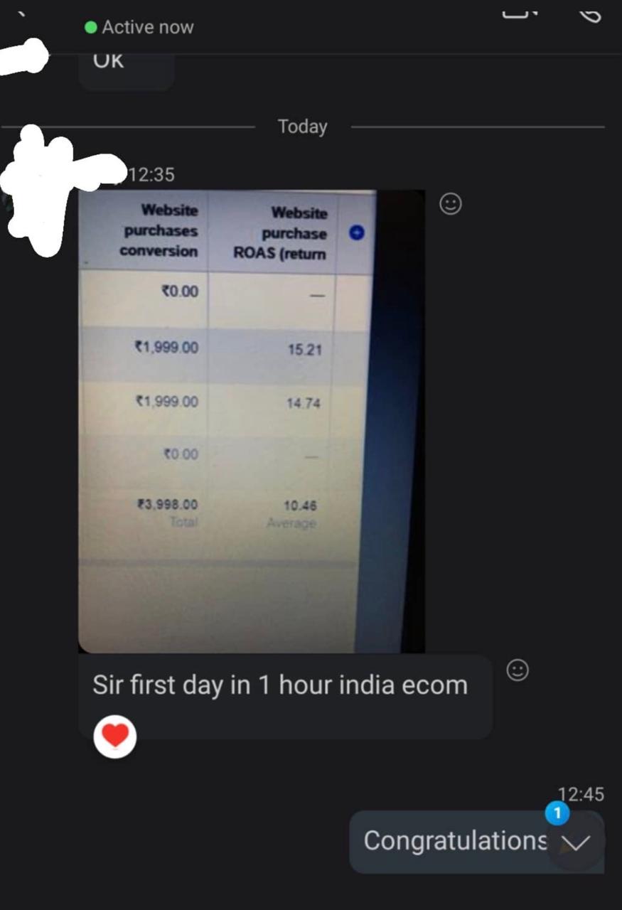 WhatsApp: first day in 1 hour, India ecom
