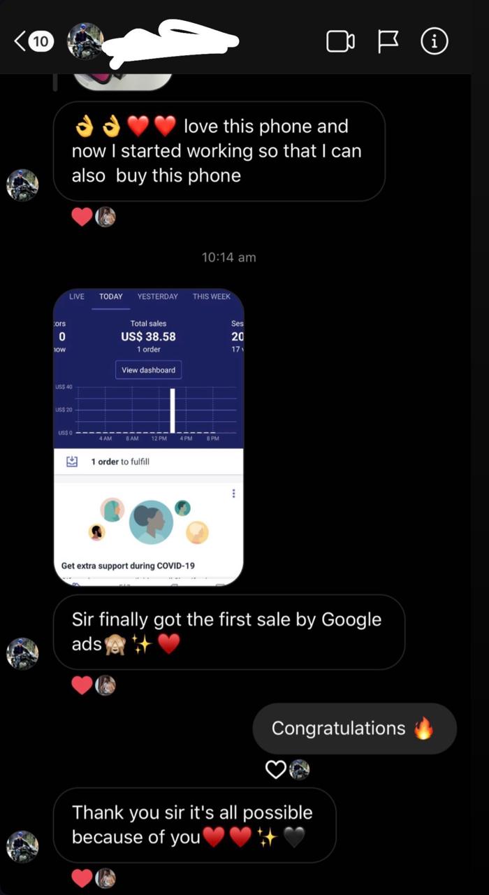 Instagram DM: first sale by Google ads