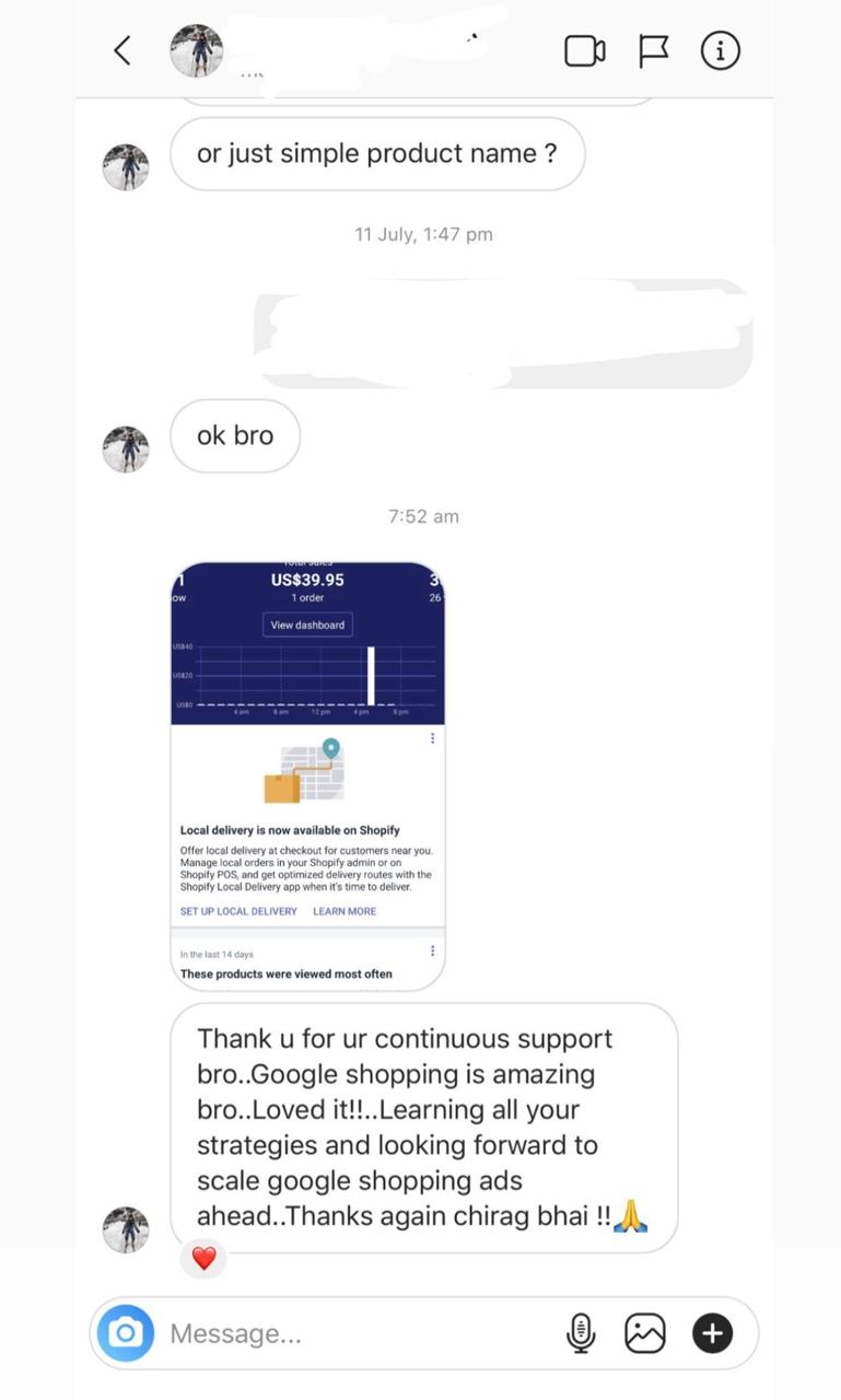 Instagram DM: continuous support and Google Shopping ads